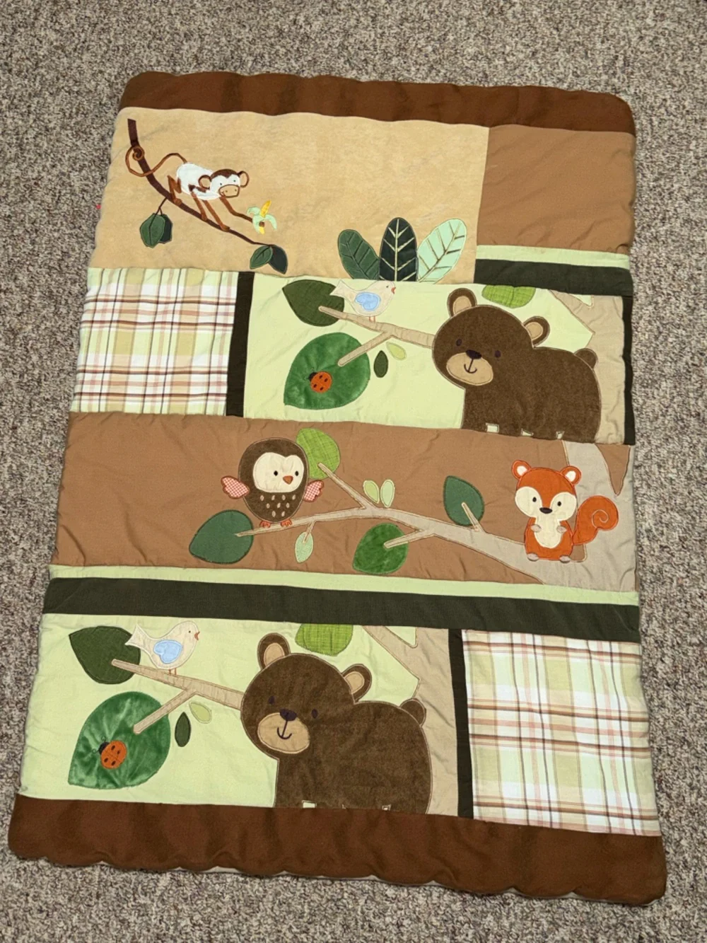 Plush Woodland Animal infant Quilt Brown & Green 50 x‎ 35.5 bed infant toddler